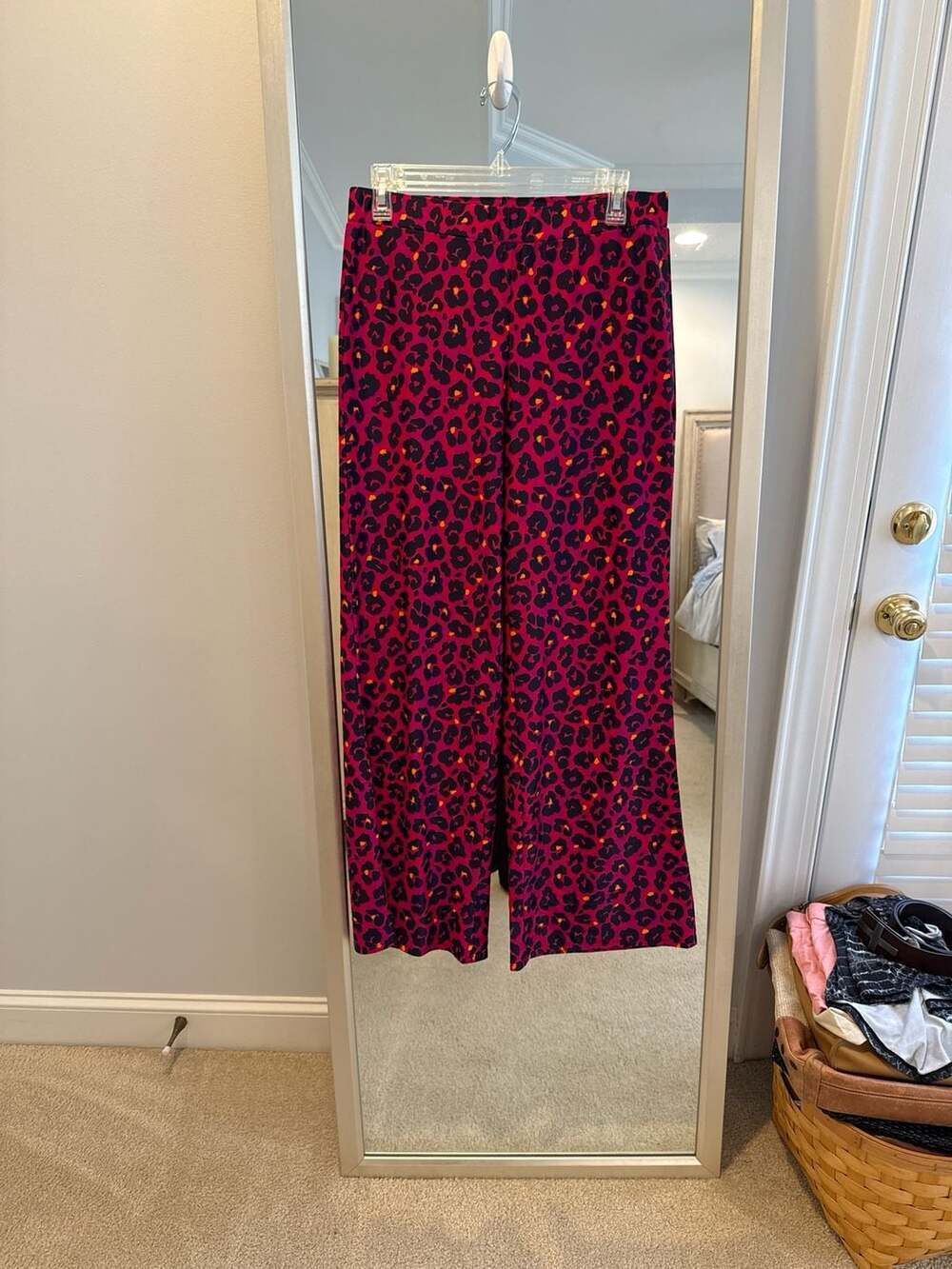 Jude Connally Hot Pink Leopard Animal Print Jude Cloth Wide Leg Pants Size S